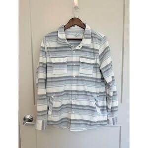 O'Neill Women's Blue Striped Fleece Shacket Jacket Snap Front Size Medium Surf